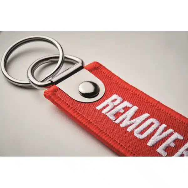 Stoffen sleutelhanger met dubbele metalen ring in eigen huisstijl - Afbeelding 4