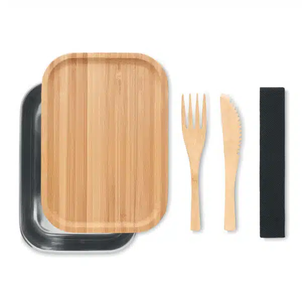 Lunchbox RVS incl bestek, met logo - Afbeelding 2